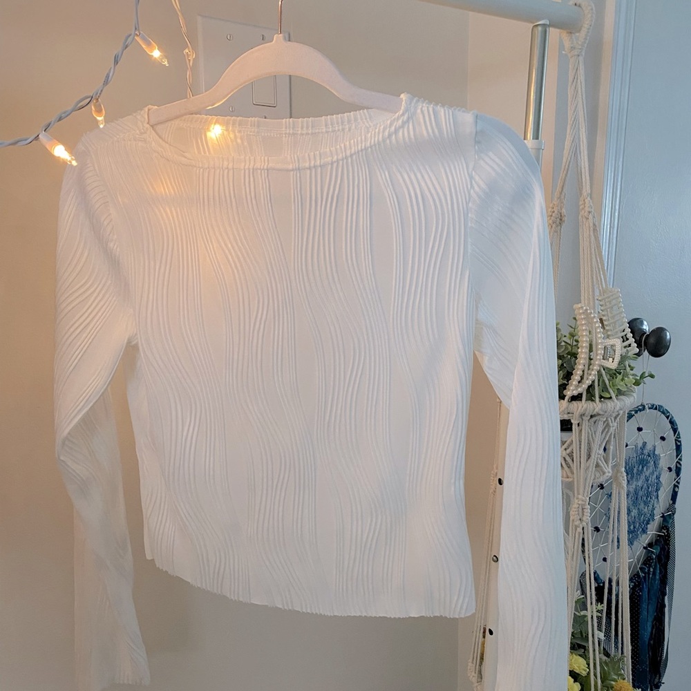 white textured long-sleeve